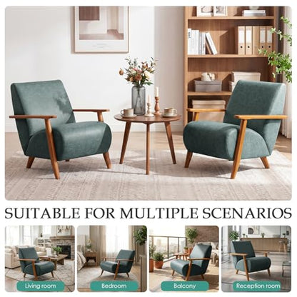 Home Accent Chair Mid Century Modern Accent Chair with Wood Frame, Faux Leather Upholstered Armchair, Reading Chair, for Living Room, Bedroom,Office,Comfy Guest Waiting Room Chairs Blue - color: Blue, size: Faux Leather