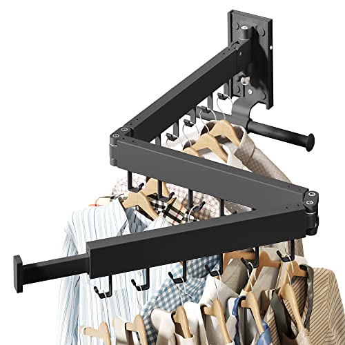 HEILAIYI Wall Mounted Clothes Hanger,Clothes Drying Rack,Laundry Drying Rack,Clothes Rack Wall Mount,Drying Rack Clothing,Laundry Rack,Folding,Retractable,Collapsible,can Fold Upward & Left & Right - size: Upgrade-Black / J Shape Hooks