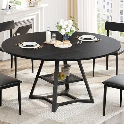 knoworld 51'' Round Dining Table, Kitchen Tables Dining Room Circle Dinner Table with Pedestal Metal Frame, Space Saving Wood Industrial Kitchen & Dining Room Tables, Black 51In - color: Black, size: 51In