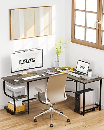 Reversible L Shaped Desk with Shelves 61" Gaming Corner Desk with Storage | Large Desktop Surface, 2-Tier Open Storage Shelves, Premium Office Computer Desk Workstation for Home Office, Gaming, Study