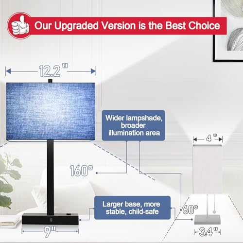 Lynnoland 21" Set of 2 Bedside lamp with USB A+C & AC Outlets, Touch Control 3-Way Dimmable Nightstand Lamps for Bedroom Living Room Office Reading, Blue Shade Touch Lamps, 5000K LED Bulbs Included - color: (2 Pack)Blue Line & Matte Black (Base)-Two 5000K
