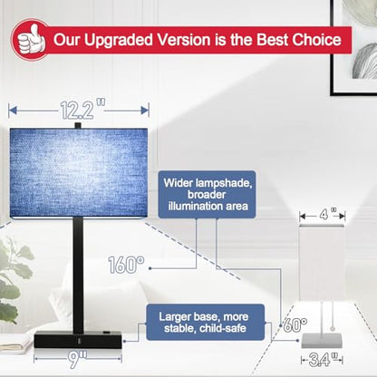Lynnoland 21" Set of 2 Bedside lamp with USB A+C & AC Outlets, Touch Control 3-Way Dimmable Nightstand Lamps for Bedroom Living Room Office Reading, Blue Shade Touch Lamps, 5000K LED Bulbs Included - color: (2 Pack)Blue Line & Matte Black (Base)-Two 5000K