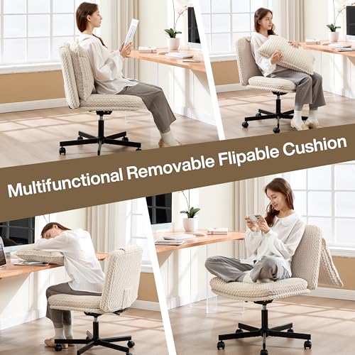 Fizzin Cross Cross Chair Memory Foam Armless with Wheels Home Office Beige - color: Beige