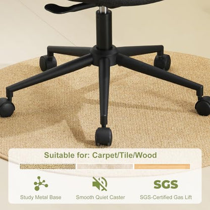 Armless Office Chair with Wheels, Luxury Chenille Swivel Desk Chair with Ergonomic Curved Teardrop Back, Double-Layer Seat, Adjustable Modern Vanity Chair for Makeup, Home Office, Black - color: Black, size: Teardrop Back