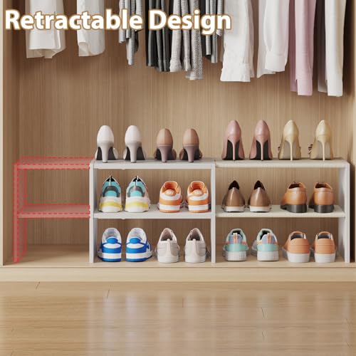 X-cosrack Long White 11.02″Shoe Rack for Closets, Stackable and Expandable Shoe Organizer, Suitable for Entryways, Garages, Storage Shelves Made of MDF, Oxford Cloth and Iron - size: 1 Pack 2 Tier Long