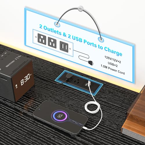 EnHomee 12 Drawers Dresser for Bedroom,TV Stand Fits 55/65/70 inch TVs | Entertainment Center with LED Lights & Power Outlets,Long Fabric Dresser with 2 Wood Shelves for Living Room,Black Wood Grain - color: Black Wood Grain