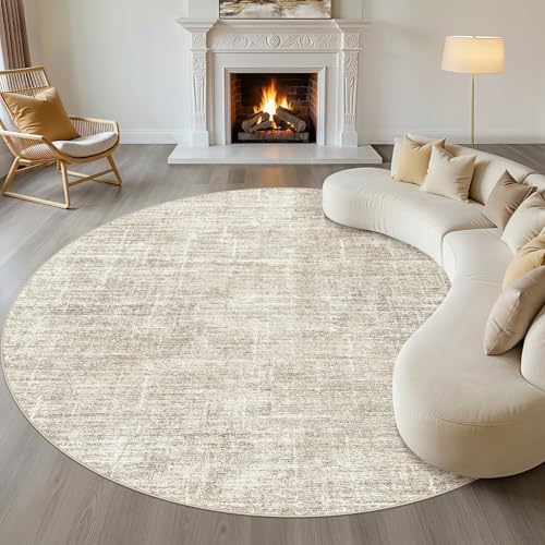 LOONGRUG Round Rug 10x10 Washable Neutral Modern Rug for Living Room Brown | Circle Large Abstract Soft Stain Resistant Indoor Non-Slip Carpet for Bedroom Nursery Kids Office Playroom Dining Room - color: Abstract Brown, size: 10' x 10' (Round)