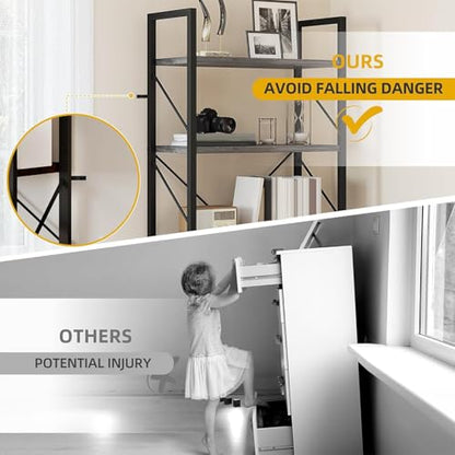 DWVO 5 Tier Bookshelf | Industrial Bookshelves Open Shelf Bookcase, Storage Shelves Organizer Display Rack for Bedroom,Living Room,Office,Kitchen - color: Charcoal Gray