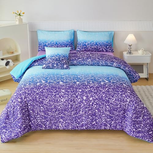 Girls Bed in A Bag Full Size 6 Pieces Blue Purple Rainbow Bedding Comforter Sets Tie Dye Ombre Kids Comforter Fluffy Teen Girl Bed Set (Blue Purple, Full) - color: Blue and Purple, size: Full