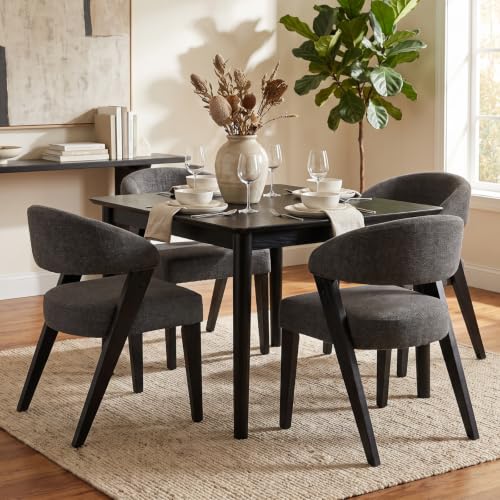 Mid Century Modern Dining Chairs with Arms Set of 2, Upholstered Kitchen & Dining Room Chairs, Barrel Backs/Black Solid Wood Legs, Comfortable Accent Chairs for Living Room, Chenille Grey - color: Grey