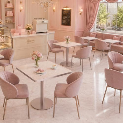 31.5'' Tulip Table, Square Dining Table with Glossy Sintered Stone Tabletop | Rose Gold Aluminum Alloy Edge & Pedestal, Small Bistro Table for Dining Room/Café/Small Spaces/Restaurant (Blush Onyx) - color: Blush Onyx (Rose Gold), size: Square