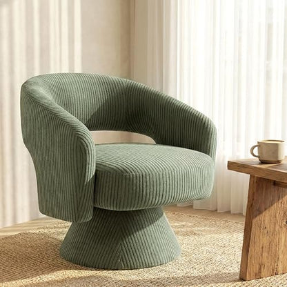 HOMCOM 360° Swivel Accent Chair Corduroy Upholstered Barrel Chair Green | Modern Armchair, Thick Padding, Living Room, Bedroom, Reading Room
