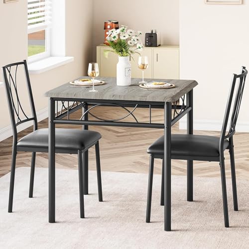 CABIHOME Dining Table Set for 2, 3 Piece Kitchen Table Set with 2 Upholstered Chairs, Square Kitchen Table Set for Small Space, Apartment, Dining Room, Retro Gray - color: Retro Gray, size: Table with 2 Upholstered Chairs