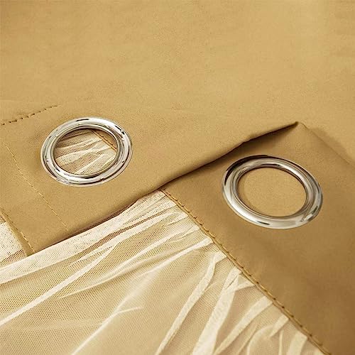 INLINAS Blackout Curtains with Sheer Overlay, Gold, 52x63 Inches | Grommet Top Double Layer Curtains for Bedroom and Living Room Thermal Reduction Light Blocking and Energy Saving, Set of 2 - color: Gold, size: 52"W x 63"L (Pack of 2)