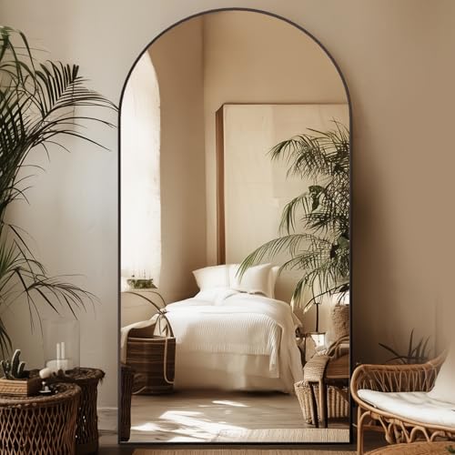 81"x41" Arched Full Length Mirror, Large Floor Mirror, Black | Oversized Aluminum Full Body Mirror, HD Shatterproof Tempered Glass, Lean/Stand/Wall for Living Room,Bedroom, Dressing Room - color: Black, size: 81"L x 41"W
