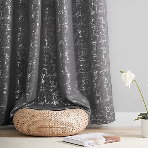 Taisier Home Silver Foil Print Linen Textured Curtains Geometric Dots Pattern Design Curtains for Nursery Toy Room Thermal Insulated Window Treatment 2 Panels 45" L,Dark Grey and Silver Drapes Print - color: Greyish Green/Silver, size: 52"W x 45"L (Pack o