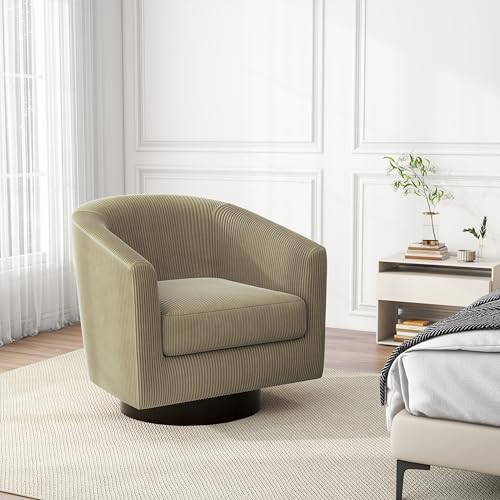 Swivel Barrel Accent Chair, Comfy Reading Armchair, Camel, Set of 1 | Club Chairs for Adults, Low-Back Design, Modern Round Style, Solid Wood Frame & Metal Swivel Base, For Living Room & Bedroom - color: Camel