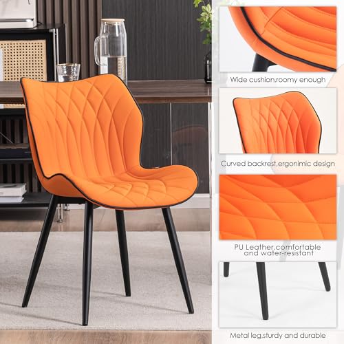 Kidol & Shellder Dining Chairs Set of 2, PU Leather Upholstered Kitchen Chairs with Back Armless, Mid Century Modern Side Chair for Dining Room, Living Room, Lounge, Restaurant, Orange - color: Orange
