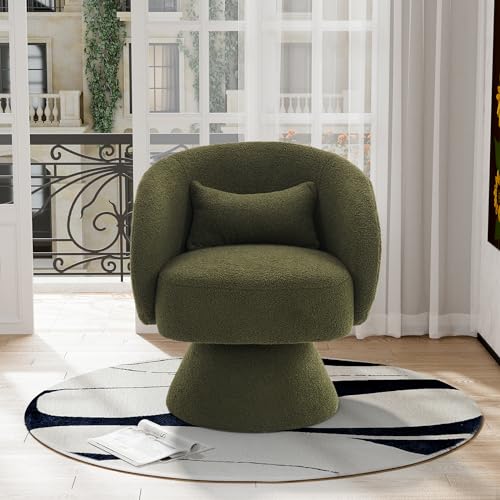 Swivel Barrel Chair Set of 2 , 360 Degree Small Accent Chair, Boucle Green | Modern 360 Degree Swivel Barrel Chair Set, Comfy Small Vanity Accent Chair with Pillow for Living Room,Bedroom,Office - color: Emerald Green