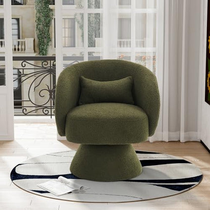 Swivel Barrel Chair Set of 2 , 360 Degree Small Accent Chair, Boucle Green | Modern 360 Degree Swivel Barrel Chair Set, Comfy Small Vanity Accent Chair with Pillow for Living Room,Bedroom,Office - color: Emerald Green