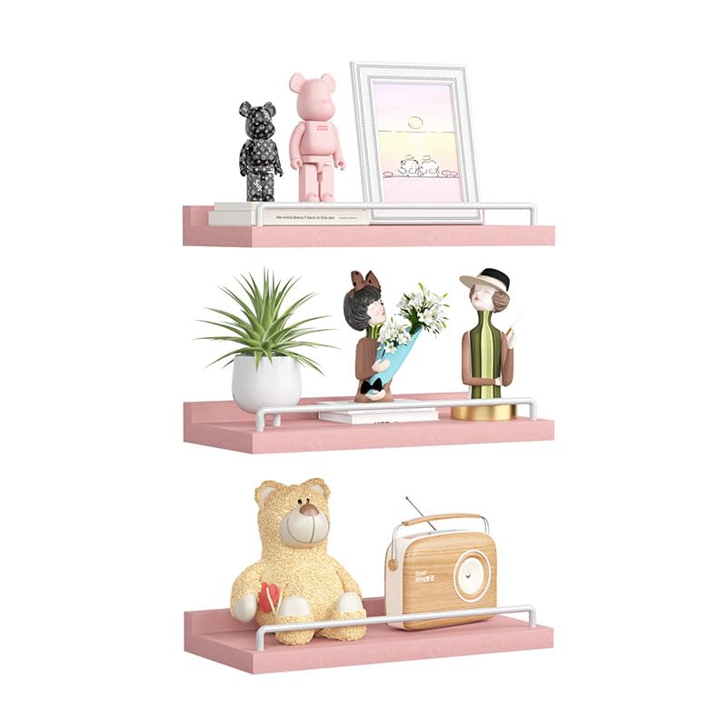 RYOFOBETTO Small Floating Shelf, 6X9 Inches Farmhouse Wall Shelves for Living Room, Bedroom, Picture Frames, Plants, Kitchen, Set of 3 (Pink and White) - color: Pink and White, size: 9"