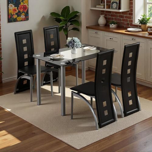 Karl home Dining Chairs Set of 4, PU Leather & Hollow High Back, Black | Black kitchen chairs with padded seats & foot cap protection for dining kitchen living room,300lbs capacity,space-saving - color: Black, size: Set of 4(1)
