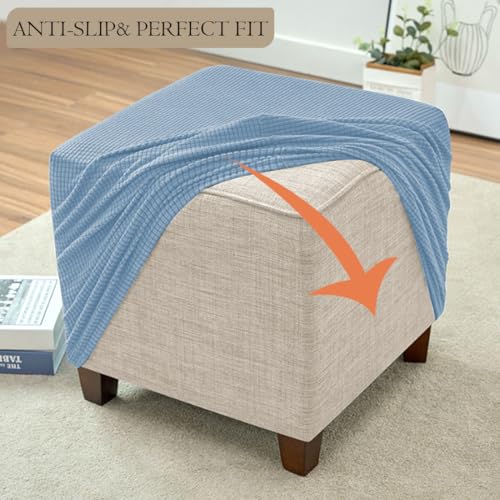 Ottoman Cover Square Storage Ottoman Slipcover Jacquard Stretch Footrest Stool Covers with Elastic Band Cube Storage Stool Ottoman Covers Footstool Sliocovers Protection Sky Blue - color: Sky Blue