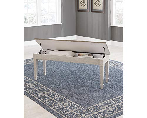 Signature Design by Ashley Skempton Farmhouse Storage Bench, Distressed Finish, Seat With Hidden Storage, Wood, 48" W x 15" D x 18.5" H, White & Light Brown