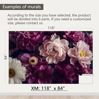 AFZEVEB-Dark Peony Floral Peel and Stick Wallpaper Purple Flowers Mural - color: Z804, size: 118" x 84"