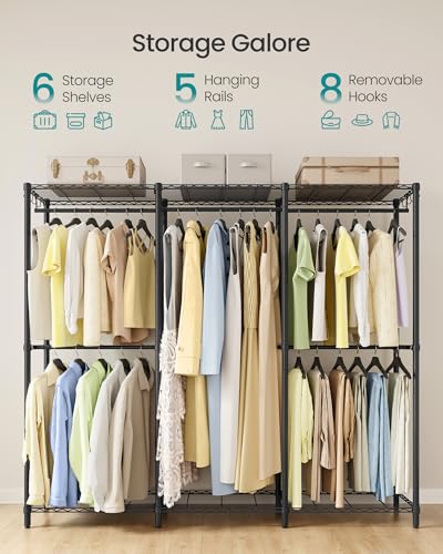 SONGMICS Clothing Rack, Heavy-Duty Garment Rack, Adjustable Storage Shelves | Freestanding Portable Wardrobe Closet, Hanging Rails, Ink Black, DALTEN Collection ULGR436B01 - size: 70.9"W x 70.5"H, style: Without Fabric Cover