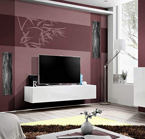 Meble Furniture Fly Type-33 Floating TV Stand — High Gloss Storage Cabinets — Modern Media Center Console, 63 Inches — White