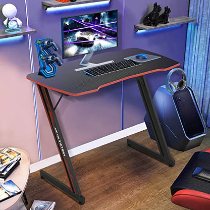 Dkelincs Gaming Desk 39.4 inch Z-Shaped Computer Desk PC Computer Table Home Office Desk Ergonomic Gamer Workstation with Headphone Hook, Red - color: Red, size: 39 Inch