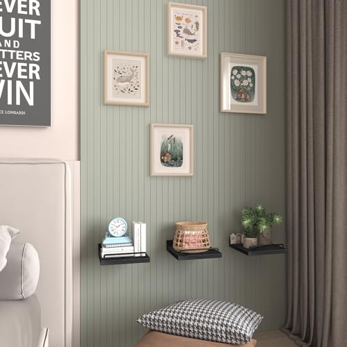 RYOFOBETTO Small Floating Shelf, 6 X 6 Inches Farmhouse Wall Shelves for Living Room, Bedroom, Picture Frames, Plants, Kitchen, Set of 3 (Black) - color: Black, size: 6"