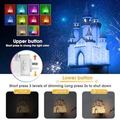 L LOHAS LED 3D Castle 야간 조명 벽에 꽂기, 황혼에서 새벽까지 야간 조명 | 아동용 컬러 LED 야간 조명, 어린이 방 침실 욕실 복도용 조도 조절 가능한 야간 조명, 1팩 - color: 성 - 멀티컬러
