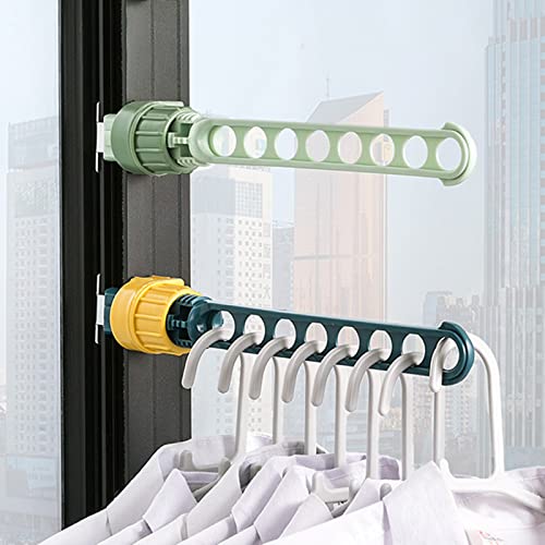 Chchmu Clothes Drying Rack 2 Packs Portable Travel Hanger for Hotel Home Rotary Clip-on Hanger Holder Wall Mounted Clothes Bar for Bathroom Bedroom Laundry Room Balcony, Green & Blue - color: Green & Blue