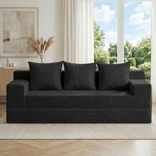cidludto Convertible Sofa Bed, 78" Oversized Boneless Loveseat Couch 2 in 1 Foldable Futn Bed Couch in A Box, Folding Sofa Chair for Living Room, No Assembly Required, Black - color: Black, size: Three Seat-78''