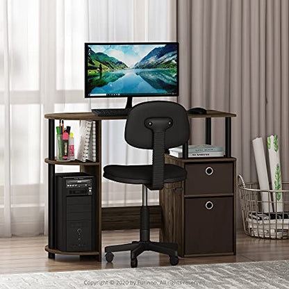 Furinno JAYA Desk, 38.4" Wide Gaming Desk with Bin Drawers, Computer Desk with Side Shelf, Office Desk for Study, Home Office, Bedroom, Dorm, Study Room, Columbia Walnut - color: Columbia Walnut/Black/Dark Brown