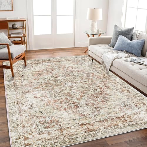 CHAMPLANT Washable Area Rug 4'x6' Vintage Traditional Floor Cover Foldable Thin Rugs Retro Kitchen Indoor Distressed Non Slip Carpet Floral Print Mat Bedroom Living Room - color: Rust-colored Vintage Flowers, size: 4' x 6' (Rectangular)