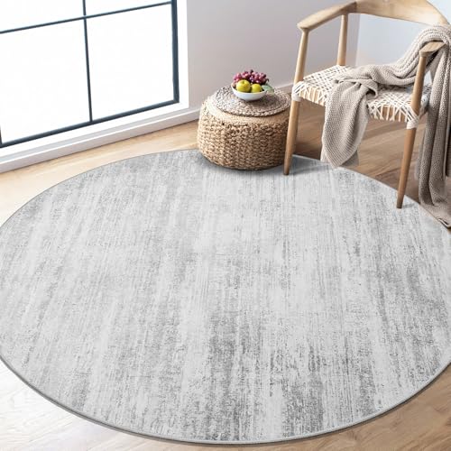 Round Rug 4ft Small Cicle Area Rug Washable Low Pile Non Slip Modern | Machine Washable Circular Throw Carpet for Entryway Bedroom Kitchen Abstract Floor Indoor Accent Neutral Grey - color: Grey, size: 4' (Round)