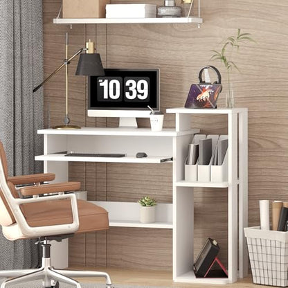 ALISENED Computer Desk with Storage Shelves, Home Office Desk with Monitor Stand, Small Writing Desk Table with Keyboard Tray,Study Table with CPU Stand for Small Spaces (35"-White) - color: 35"-white