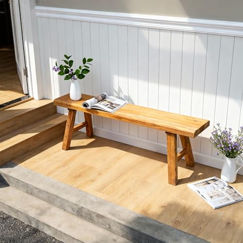 Wood Bench Indoor Farmhouse Skinny Entryway Bench Hallway Foyer with Sturdy | Rustic Indoor Bench End of Bed, Norrow Solid Wood Benches for Bedroom Living Room 31.4 x10.2 inch - size: 31.49in