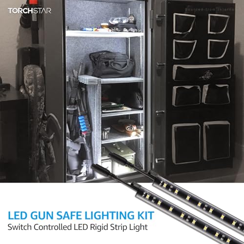 TORCHSTAR 4pcs 12 Inch LED Safe Lighting Kit, Rocker Switch, 5000K | UL Power Adapter, Input 100-240V, Linkable Gun Safe Light Bars, 600LM, for Under Cabinet Locker Closet Showcase, Daylight - color: Daylight (5000k)