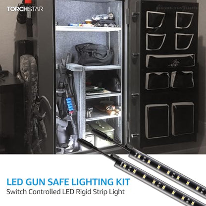 TORCHSTAR 4pcs 12 Inch LED Safe Lighting Kit, Rocker Switch, 5000K | UL Power Adapter, Input 100-240V, Linkable Gun Safe Light Bars, 600LM, for Under Cabinet Locker Closet Showcase, Daylight - color: Daylight (5000k)
