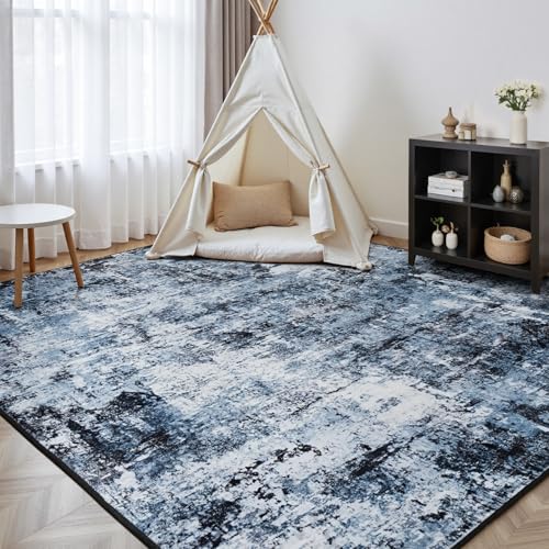 Rugflix 2x3 Entrance Rugs, Washable Navy Blue Dark Entry Small Rug | Stain-Resistant; Low Pile; Non-Slip; Modern Abstract; Black Small Carpet for Entryway Kitchen Bathroom Bedroom - color: 01-ocean Blue, size: 2' x 3' (Rectangular)