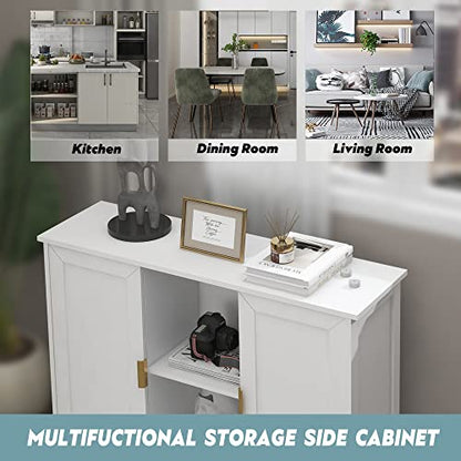 TaoHFE White Buffet Cabinet with Storage,Wooden Narrow Entryway Cabinets | Modern White Cabinet With Doors Credenza,Narrow Sideboard Entryway Cabinets for Living room - color: White