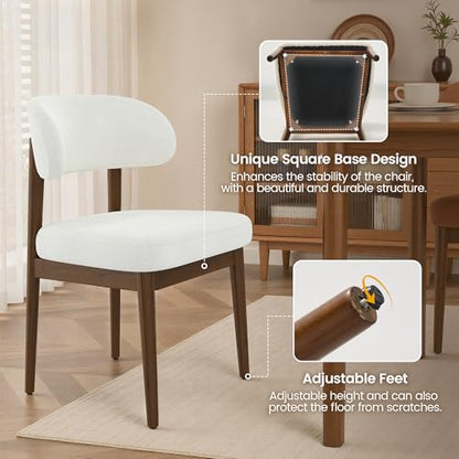 Wooden Dining Room Chairs Set of 2, Modern Upholstered Velvet Kitchen Chairs with Ergonomic Curved Back, Farmhouse Dining Side Chair with Solid Wood Frame for Kitchen Room, Cream - color: Cream
