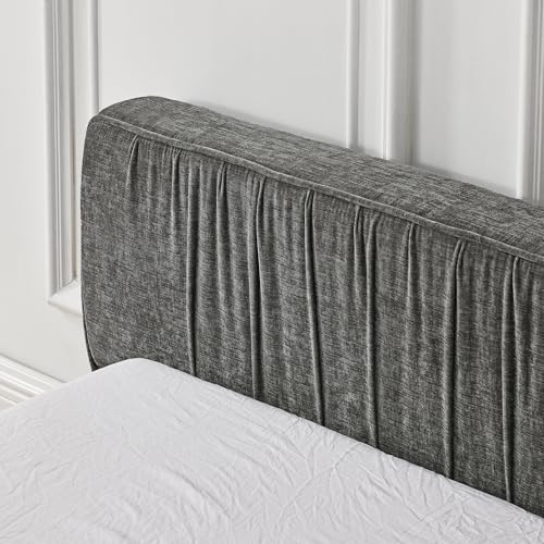 Queen Size Upholstered Bed Frame, Modern Grounded Bed with Solid Wood Slats, Pleated Headboard, Sturdy Construction, No Box Spring Needed, Grey (Grey, Queen) - color: Grey