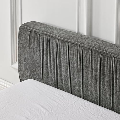 Queen Size Upholstered Bed Frame, Modern Grounded Bed with Solid Wood Slats, Pleated Headboard, Sturdy Construction, No Box Spring Needed, Grey (Grey, Queen) - color: Grey