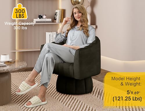 Dewhut Swivel Accent Chair, Barrel Accent Chair, Faux Leather, Black | Faux leather Upholstered Round Arm Chair with 360° Swivel Base, Mid Century Modern Living Room Chair - color: Black-faux Leather