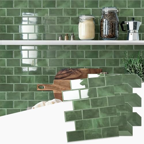 STICKGOO Subway Tile Peel and Stick Backsplash, Thicker Design 12" x 12" Stick on Backsplash Tiles for Kitchen, Bathroom, Wall Tile (10 Sheets, Sage Green) - color: Sage Green